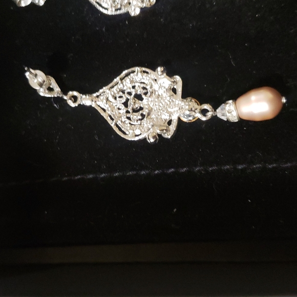 🤩 Vintage Silver Cubic zirconia Diamond and Pearl Chandelier earrings - Picture 5 of 6